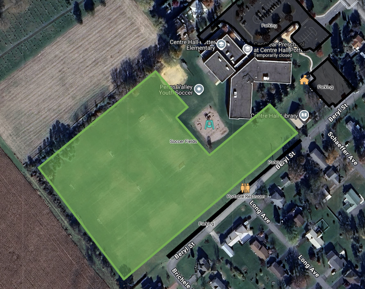 Penns Valley Youth Soccer field and parking map